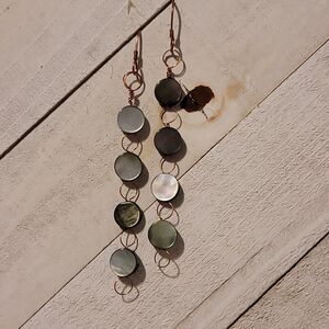 Handmade Mother of Pearl Shell & Copper Dangle Earrings